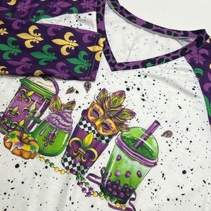 Mardi Gras Tunic Top Fleur de Lis Raglan Long Sleeve Holiday Party Tee Women 2XL